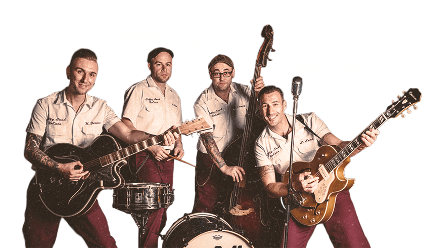 Die Band Suffy Sand Rocats mit gitarre, Schlagzeug und Bass